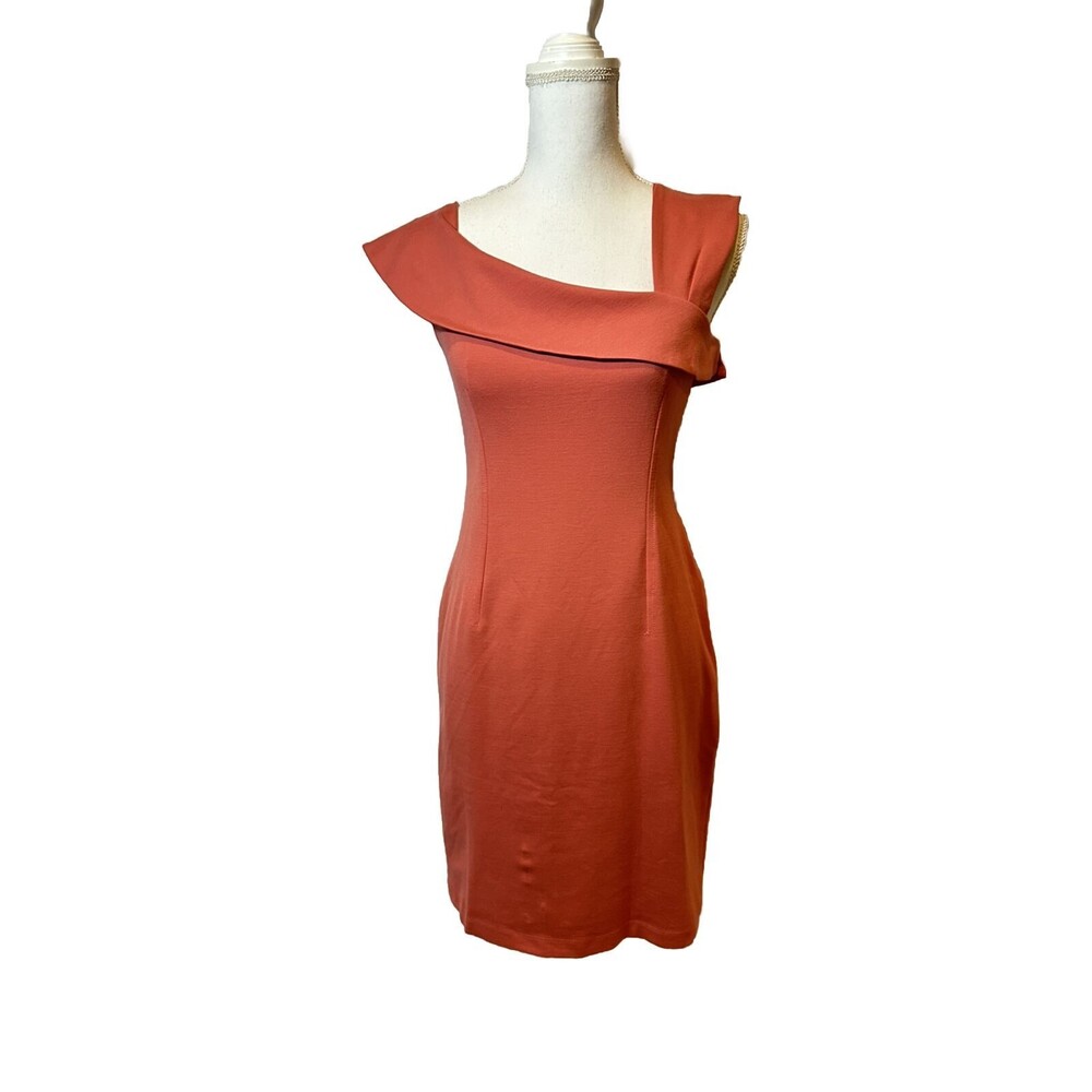 NWT Lark & Ro Women's 8 Asymmetrical Flounce Neckline Sheath Dress Coral